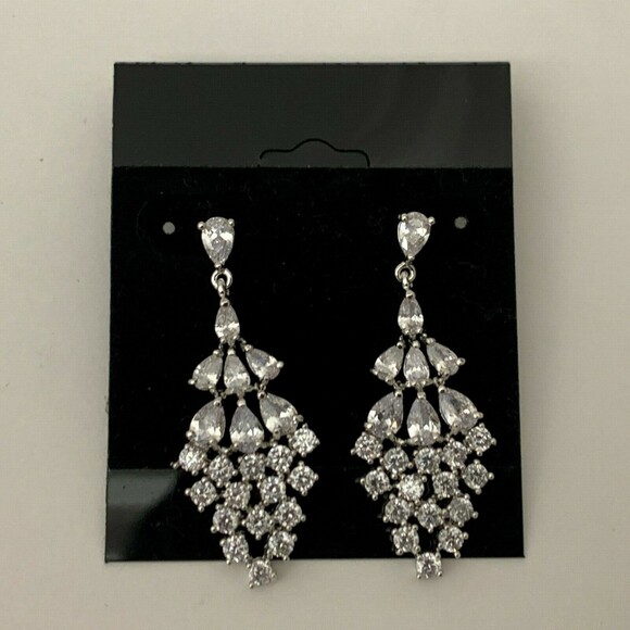 Post Earrings Silver-tone Chandelier Clear Crystal - Picture 2 of 3